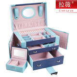 首饰盒公主欧式收纳盒木质韩国多层绒布整理盒带锁抽屉式带镜盒子