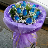 11朵蓝玫瑰花束鲜花速递深圳鲜花预订蓝色妖姬花束生日 七夕鲜花