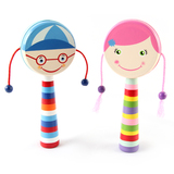 拨浪鼓 卡通木质宝宝玩具 摇鼓婴儿0-1岁玩具