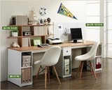 特价 简约双人电脑桌书架组合 家用台式书桌书柜书橱办公桌
