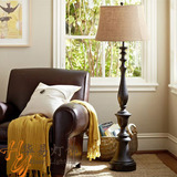 美式复古木质落地灯法式乡村亚麻布罩灯客厅卧室床头灯北欧创意灯