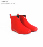 外贸出口 时尚欧美红色轻便春夏秋季防雨布面短筒女士雨靴雨鞋
