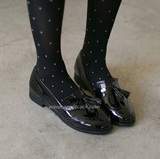 韩国正品女鞋代购2014春新款英伦复古漆皮流苏浅口低跟方跟单鞋