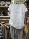 2015新款韩版女装夏季韩国代购棉麻纯色字母短袖亚麻T恤外贸正品