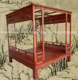 中式实木仿古家具/榫卯结构1.8米雕花平板床拨步床架子床雕刻格子
