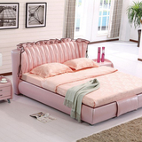 粉色公主床 儿童床皮床双人床1.5米真皮床皮艺气动床女孩粉色皮床