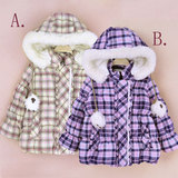 冬季新款 格子加厚毛球棉袄 外贸原单婴儿宝宝男女童装小棉衣