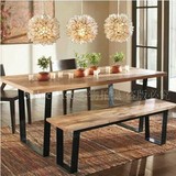 北欧实木复古铁艺长桌长凳餐桌椅组合 工业风简约书桌办公会议桌