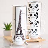 ZAKKA创意铁架铁塔熊猫咖啡套杯 迷你陶瓷杯马克杯小茶杯四个一套