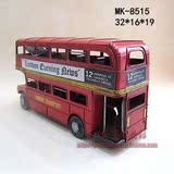 仿古英国双层巴士模型 复古铁皮巴士模型  双层公交车模型道具
