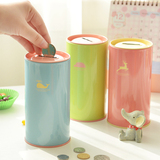 韩版创意田园风格储蓄罐时尚糖果色儿童马口铁金属可爱动物存钱罐