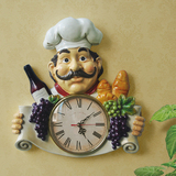 欧式树脂厨师时钟葡萄酒装饰品挂钟厨房客厅酒吧会所墙壁实用钟表