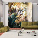 欧式水墨抽象油画风格荷花 玄关电视沙发背景墙纸壁纸壁画无纺布