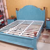 地中海风格家具全实木床 美式田园1.8 2米双人床蓝色大床宜家包邮