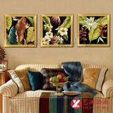 芭蕉叶植物三拼套装饰油画手工绘画东南亚风格家居饰品壁挂画MJ93