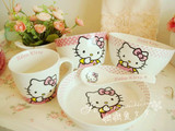 七夕粉色奶油系Hello Kitty 陶瓷餐具套装五件套外贸出口碗盘杯勺
