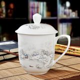 景德镇陶瓷茶杯 超大号带盖骨瓷水杯 瓷器老板杯个人办公杯850ml