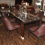 天然灰洞石餐台伊朗进口银白龙大理石餐桌椅组合欧式简约M-CT-007