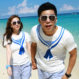 夏装新款海滩度假海军水手服T恤 韩版学院男女学生班服校服体恤衫