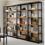 美式复古实木置物架简约铁艺组合书架书柜多层展示柜收纳架书架