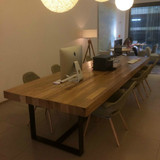 美式实木复古铁艺饭桌咖啡餐桌椅组合书桌工作台电脑桌会议长桌