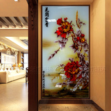 现代中式  艺术玻璃电视背景墙 玄关屏风隔断 花开富贵