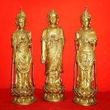 纯铜佛像 西方三圣 观世音菩萨 阿弥陀佛 大势至菩萨 高40cm一套