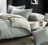 北欧宜家全棉四件套条纹美式纯棉斜纹床单床上用品纯色简约2M被单
