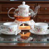包邮！田园花果茶玻璃茶具陶瓷过滤芯带加热底座煮花茶壶茶杯套装