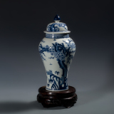 陶瓷瓷器将军罐盖罐装饰艺术品 手绘仿古青花瓷摆件景德镇 小花瓶