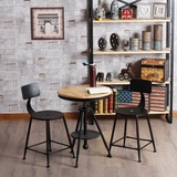 包邮铁艺创意升降茶几简约现代功夫实木圆形茶桌椅组合美式客厅具