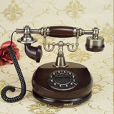 欧式仿古电话 实木工艺电话机 老式复古电话座机 旋转拨号电话机