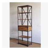 美式复古工业原木色风格 实木书柜做旧铁艺书架 纯松木置物架书柜