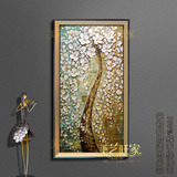 发财树抽象现代简约客厅油画手工正品有框玄关装饰画竖幅壁挂包邮