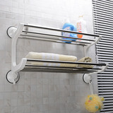 双层不锈钢毛巾架浴巾架挂件浴室吸盘式壁挂置物架免打孔2层玻璃