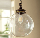 北欧美式乡村 简约透明餐厅灯吊灯单头玻璃圆球灯罩个性卧室灯具