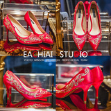 刺绣中式高跟鞋秀禾服新娘鞋传统婚鞋红色尖头细跟中国风绣花鞋