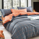 欧莉斯格子条纹简约纯棉1.5m全棉床单被套1.8米家纺床品六件套件