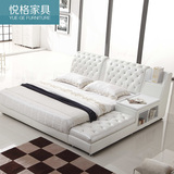床 皮床现代真皮床1.8米双人床皮艺床软体床榻榻米储物婚床 白色