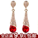 C17耳钉气质女韩国时尚耳环长款红水晶新娘饰品流苏耳环气质耳钉