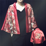 原创设计独家日本和风日式阔袖和服复古宽松印花拼接开衫短外套