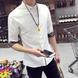 夏季韩版七分袖衬衫男士修身潮学生白色短袖衬衣中袖男装青年寸衫