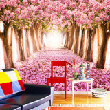 3D立体墙纸美容卧室女孩粉色浪漫温馨樱花背景墙延伸风景壁纸壁画