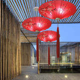 中式古典手绘国画布艺雨伞灯笼灯吊灯大堂客厅会所茶楼布艺装饰灯