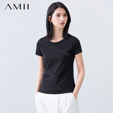 Amii 2016夏装新款 艾米女装旗舰店百搭镂空短袖纯色T恤女