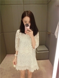 日本代购 maje 2016春夏新款白色蕾丝直筒宽松连衣裙