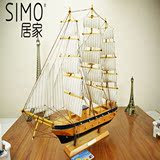 实木质帆船模型摆件50cm 地中海仿真小木船 一帆风顺装饰工艺船