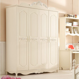 欧式实木衣柜板式推拉门阳台立柜法式卧室木质白色四门大衣柜