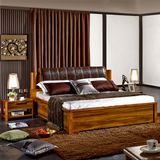 现代中式 实木床双人床1.5 1.8米大床婚床软靠高箱储物床橡木家具