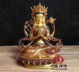 佛教用品 国产精品仿尼泊尔 半鎏金纯铜密宗佛像 7寸四臂观音